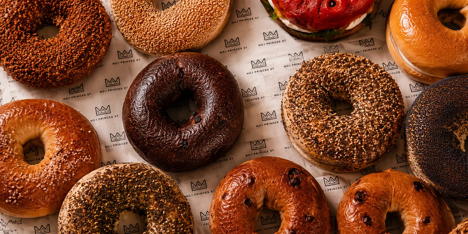 A spread of freshly baked bagels