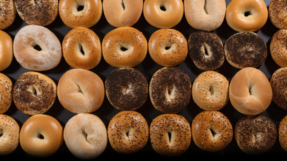 A tray of fresh bagels